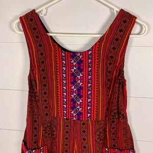 Handmade Guatemalan Embroidered Dress Orange Colorful Girls XL Waist Tie Tribal